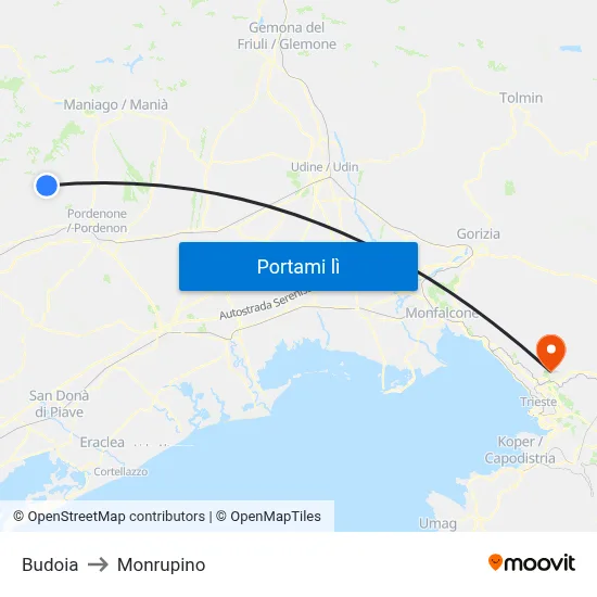 Budoia to Monrupino map