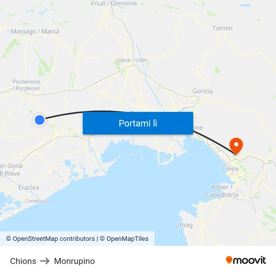 Chions to Monrupino map