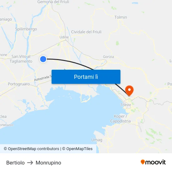 Bertiolo to Monrupino map