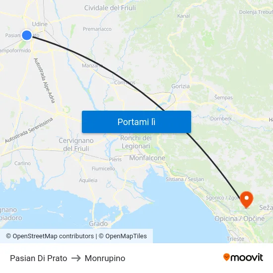 Pasian Di Prato to Monrupino map