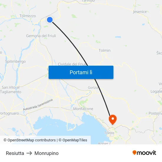 Resiutta to Monrupino map