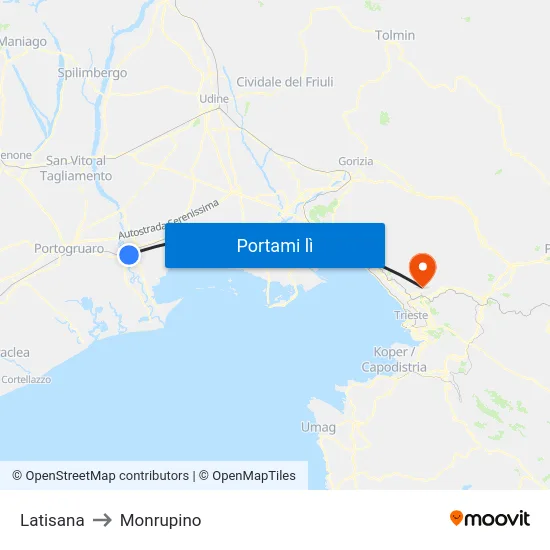 Latisana to Monrupino map