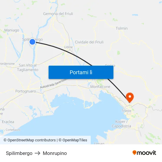 Spilimbergo to Monrupino map
