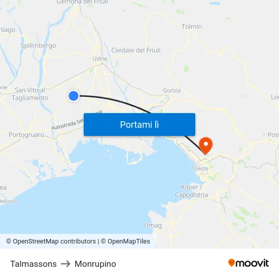 Talmassons to Monrupino map