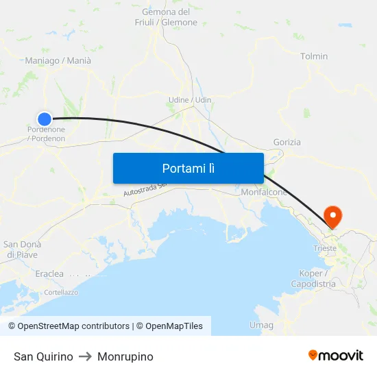 San Quirino to Monrupino map