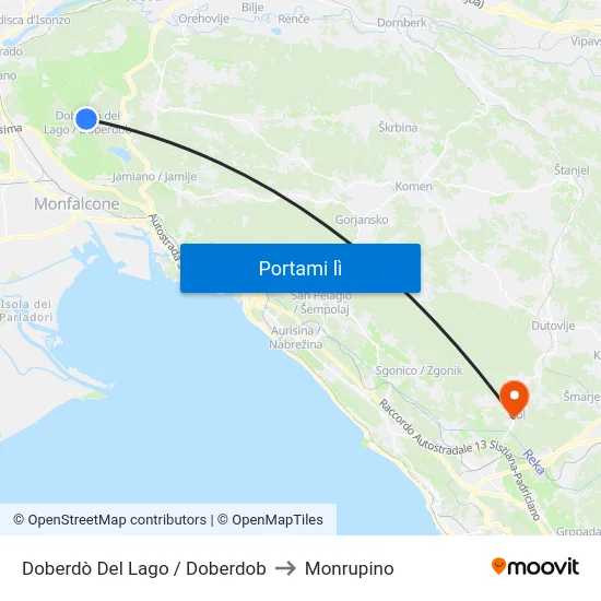 Doberdò Del Lago / Doberdob to Monrupino map