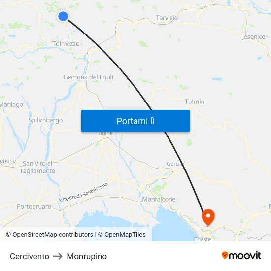 Cercivento to Monrupino map