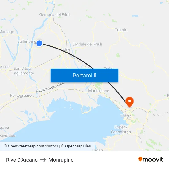 Rive D'Arcano to Monrupino map