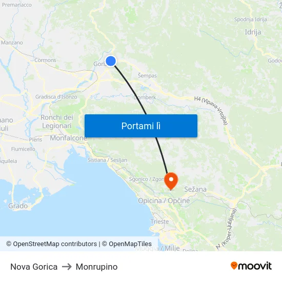 Nova Gorica to Monrupino map