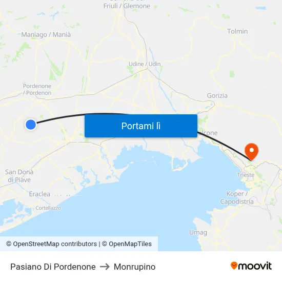 Pasiano Di Pordenone to Monrupino map
