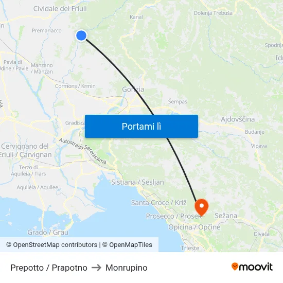 Prepotto / Prapotno to Monrupino map