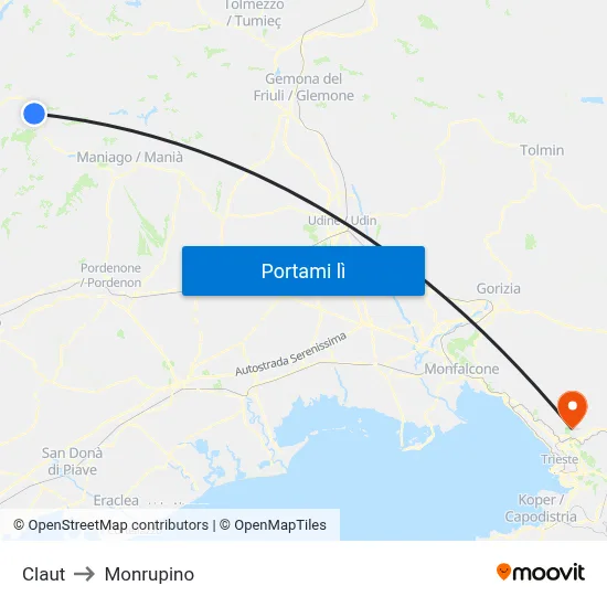 Claut to Monrupino map
