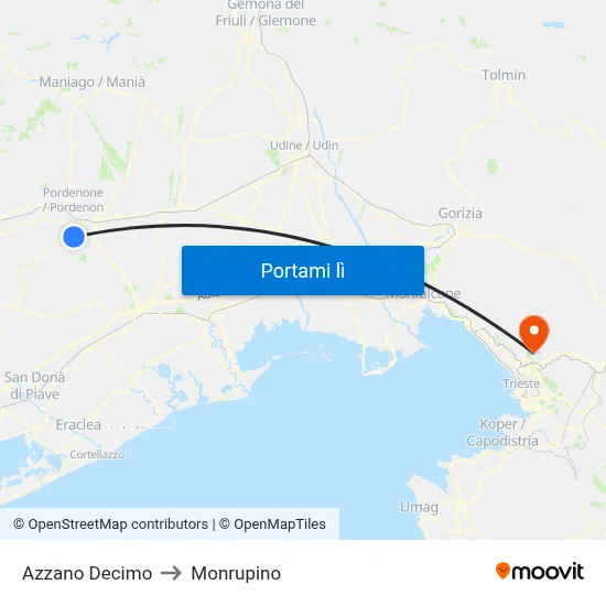 Azzano Decimo to Monrupino map