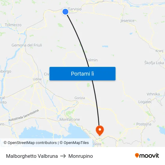 Malborghetto Valbruna to Monrupino map