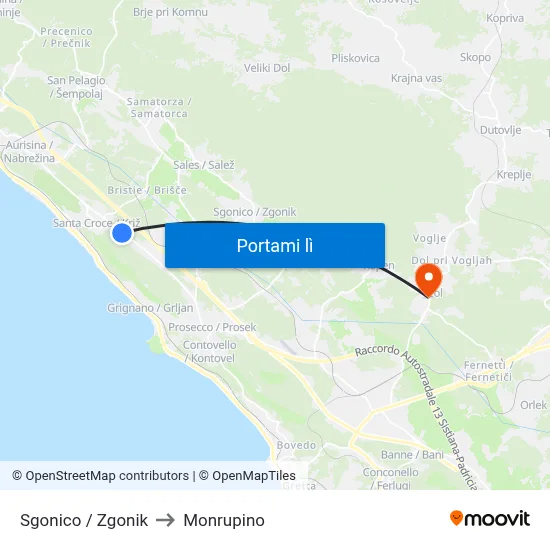 Sgonico / Zgonik to Monrupino map