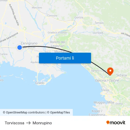 Torviscosa to Monrupino map