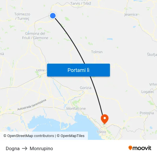 Dogna to Monrupino map