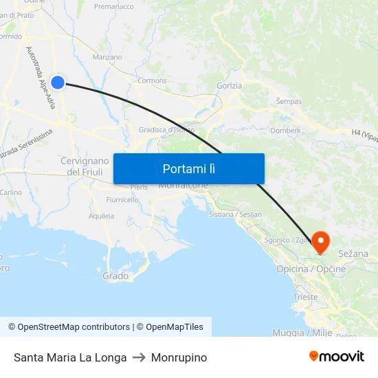 Santa Maria La Longa to Monrupino map