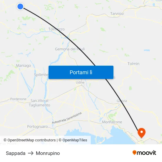 Sappada to Monrupino map