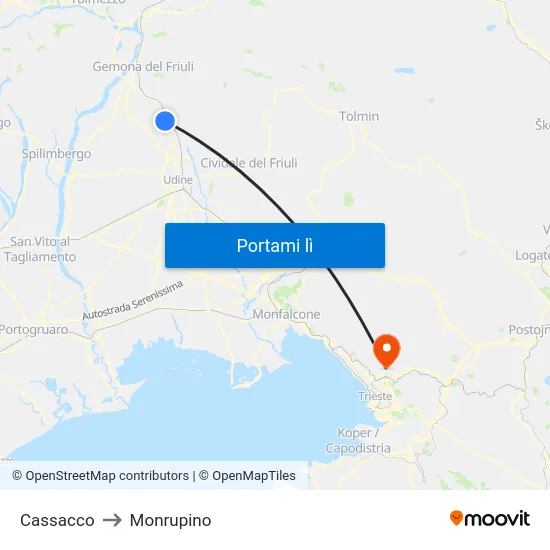 Cassacco to Monrupino map