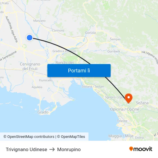 Trivignano Udinese to Monrupino map