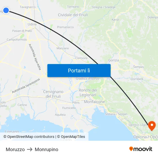 Moruzzo to Monrupino map