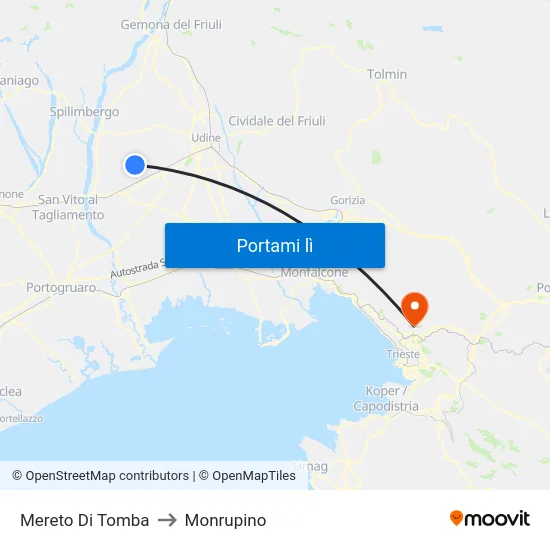 Mereto Di Tomba to Monrupino map