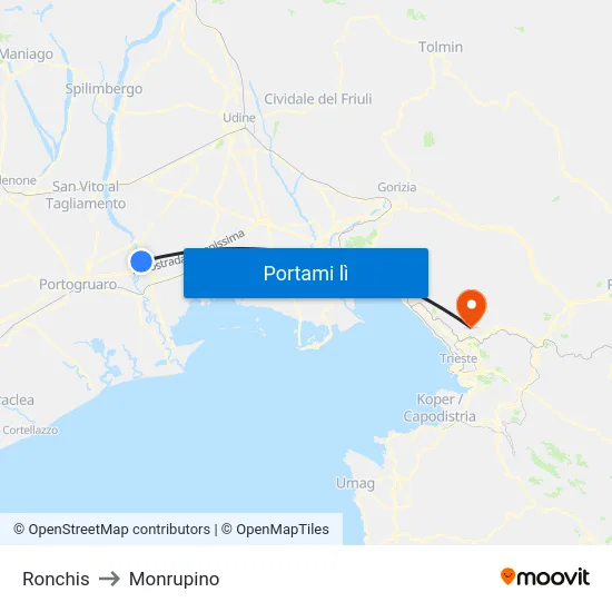 Ronchis to Monrupino map