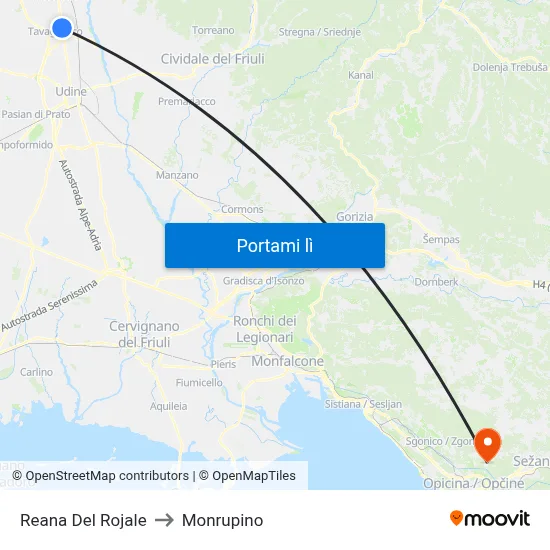 Reana Del Rojale to Monrupino map