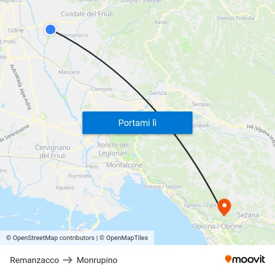 Remanzacco to Monrupino map