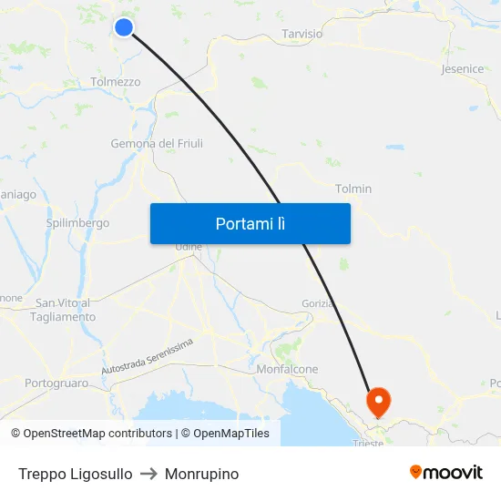 Treppo Ligosullo to Monrupino map