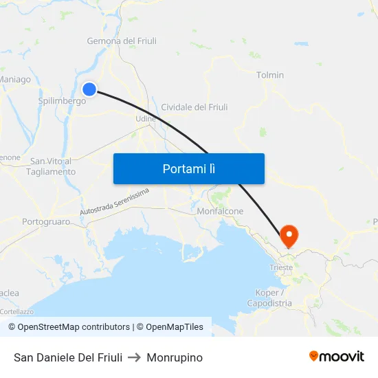 San Daniele Del Friuli to Monrupino map