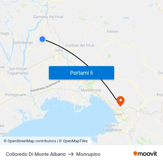 Colloredo Di Monte Albano to Monrupino map