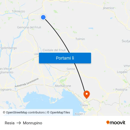 Resia to Monrupino map