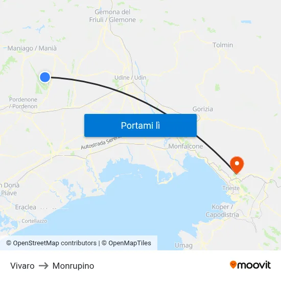 Vivaro to Monrupino map
