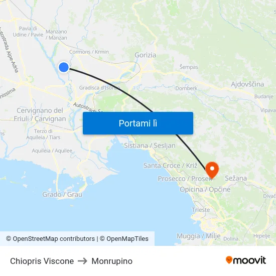 Chiopris Viscone to Monrupino map