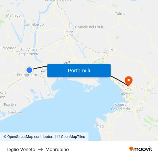 Teglio Veneto to Monrupino map