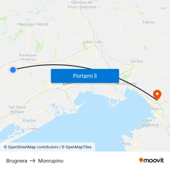 Brugnera to Monrupino map