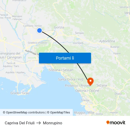 Capriva Del Friuli to Monrupino map