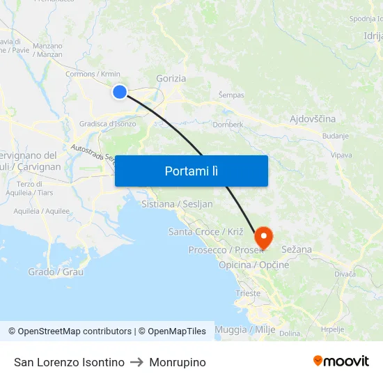 San Lorenzo Isontino to Monrupino map