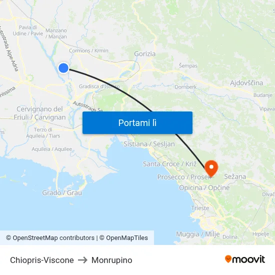 Chiopris-Viscone to Monrupino map