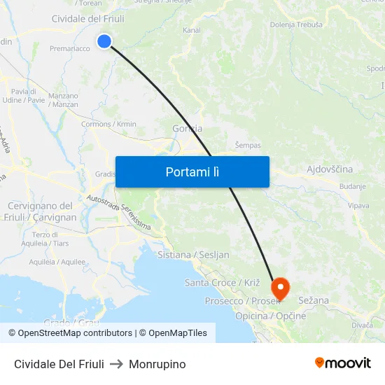 Cividale Del Friuli to Monrupino map