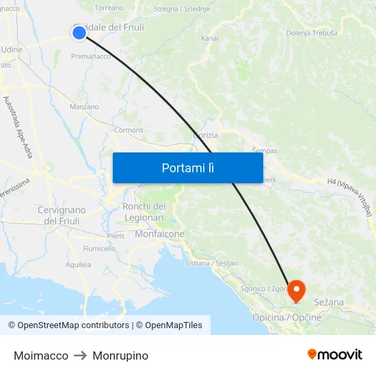 Moimacco to Monrupino map