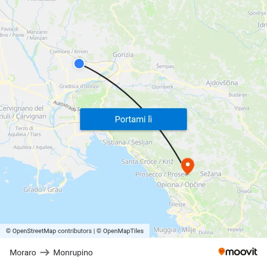 Moraro to Monrupino map