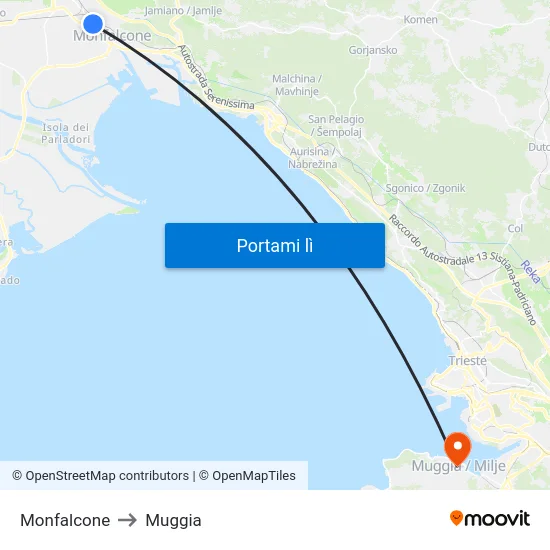 Monfalcone to Muggia map