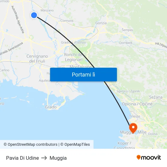 Pavia Di Udine to Muggia map