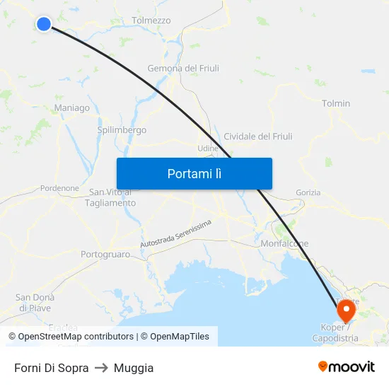 Forni Di Sopra to Muggia map