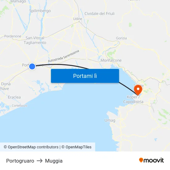 Portogruaro to Muggia map