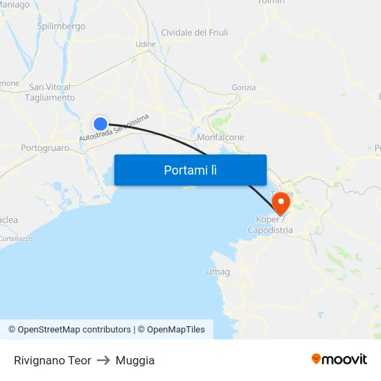 Rivignano Teor to Muggia map