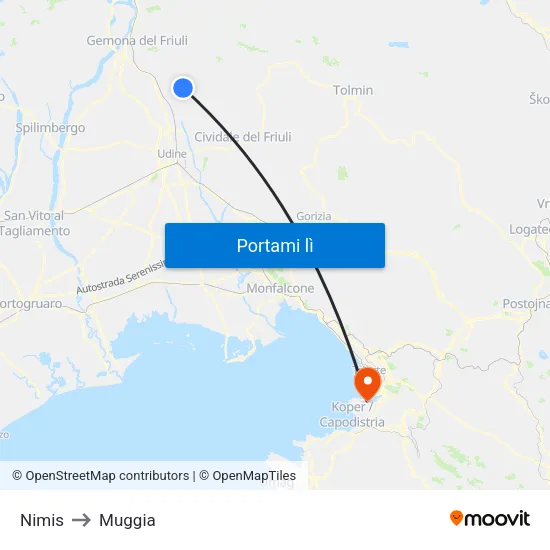 Nimis to Muggia map